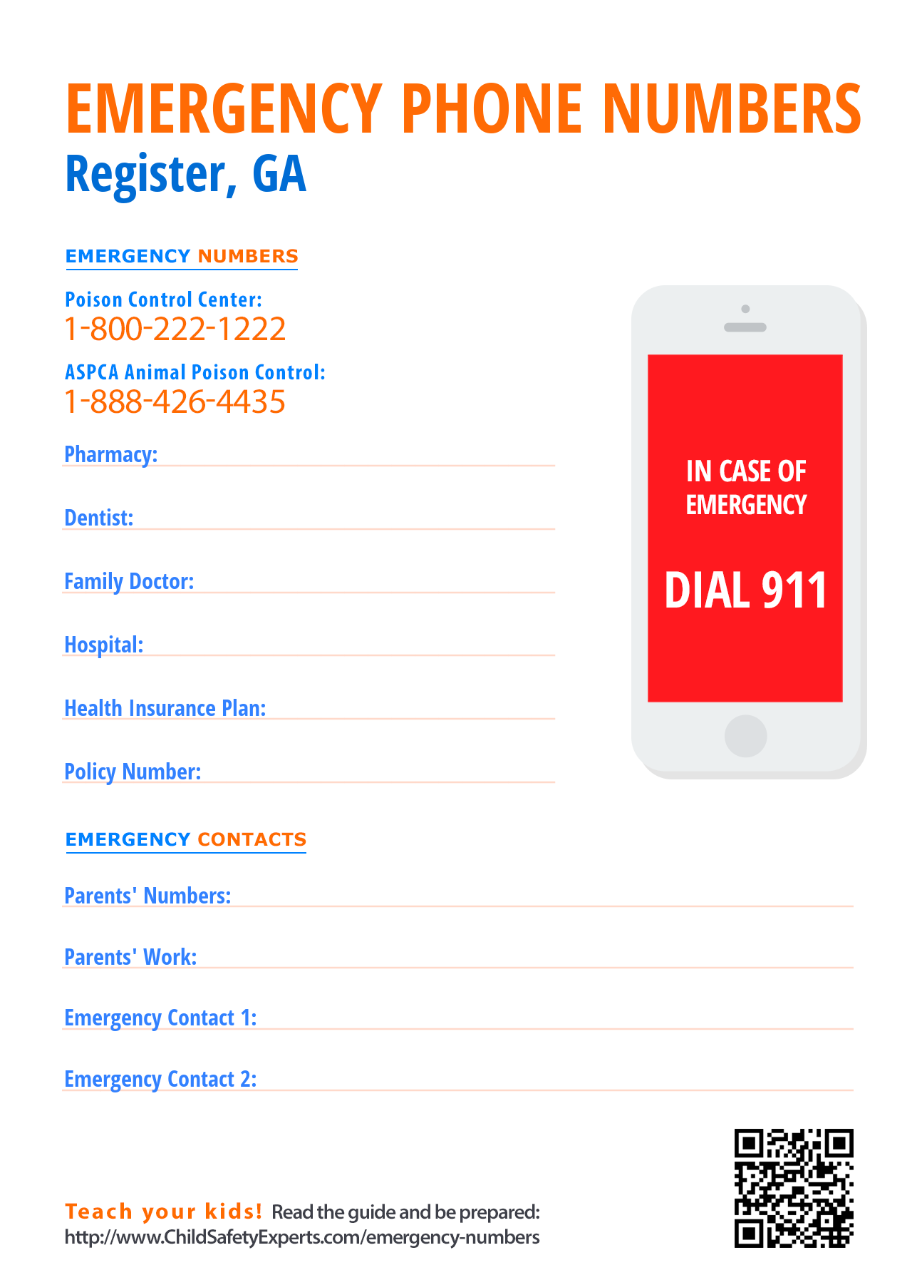 Important emergency phone numbers in Register, Georgia